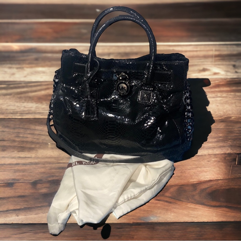 Michael Kors Python Leather Hamilton Handbag Blac… - image 1